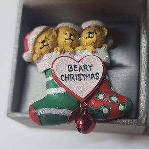 Beary Christmas Brooch Jingle Bell Glitter Christmas Pin Womens Jewelry